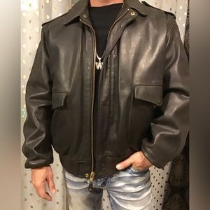 Genuine leather double lined winter bomber jacket